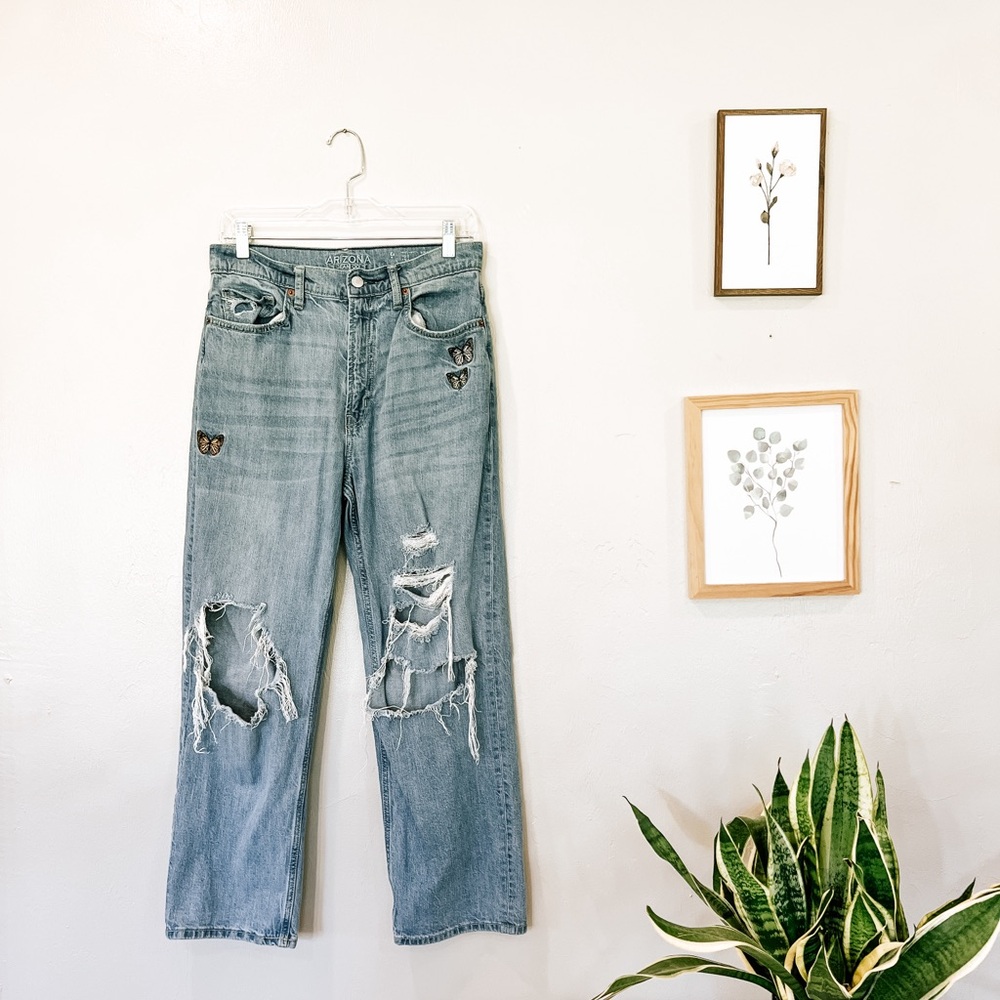 Arizona Jean Co distressed straight/wide jeans with butterfly patches
